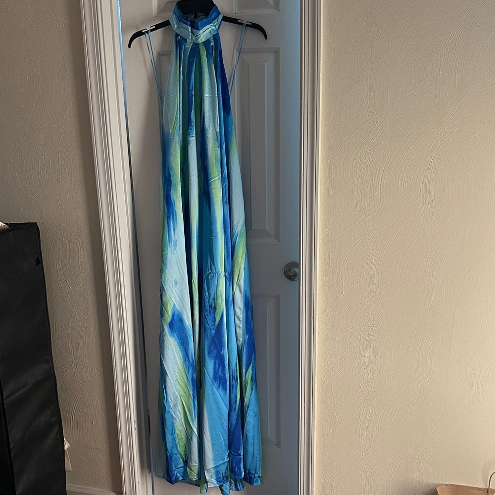 Blue and Green Wide Leg Jumpsuit